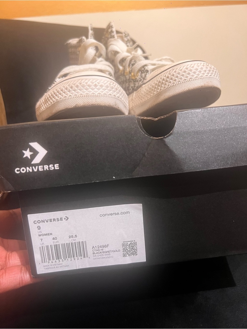 Converse Women's High Top Tweed Sneakers in Black & White gold accent thread - Picture 7 of 7